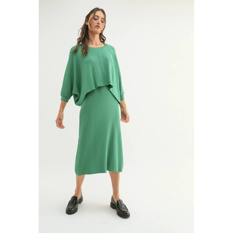 RIBBED KNIT TOP AND DRESS SET