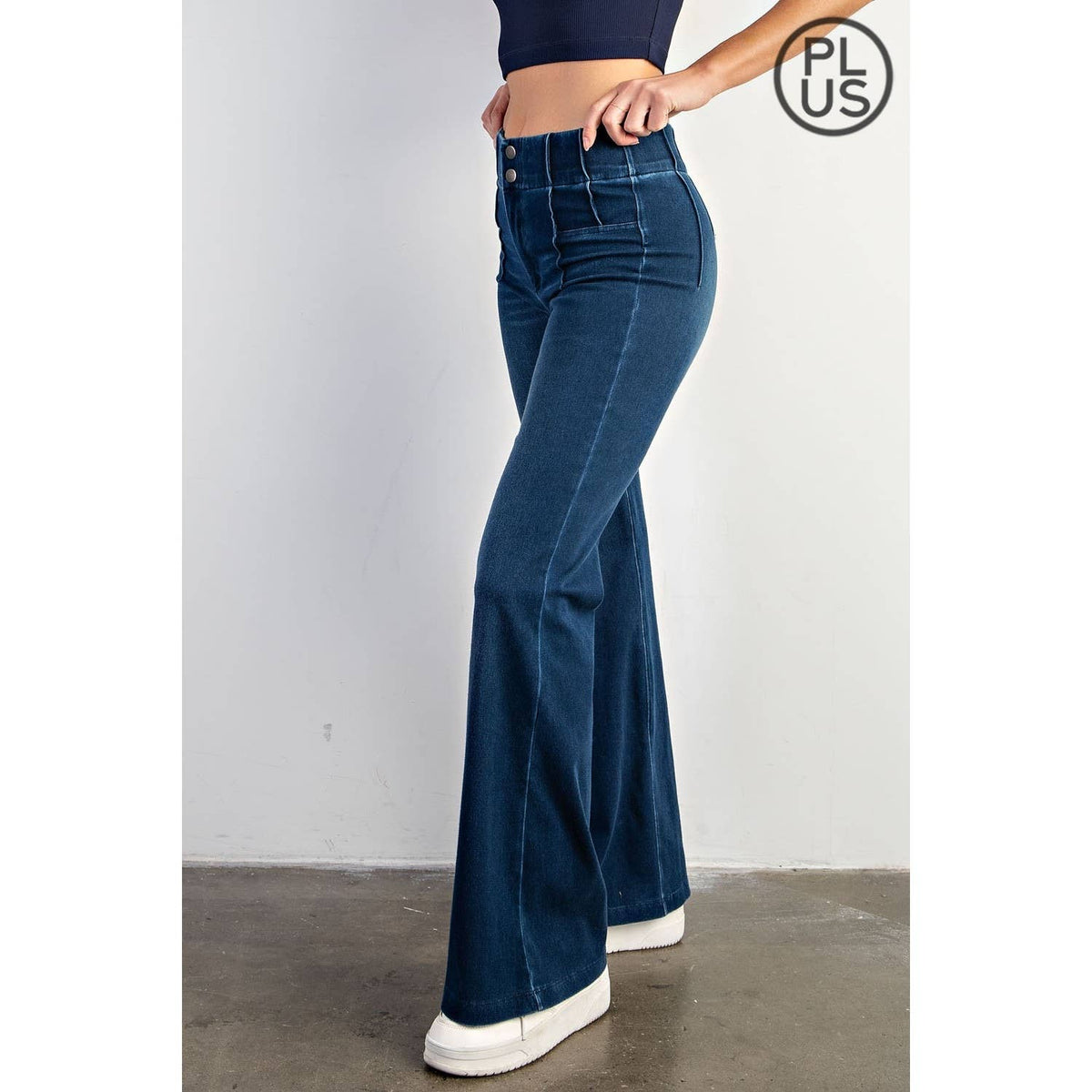 PLUS SIZE COTTON STRETCH DENIM FLARED PANTS