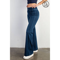PLUS SIZE COTTON STRETCH DENIM FLARED PANTS