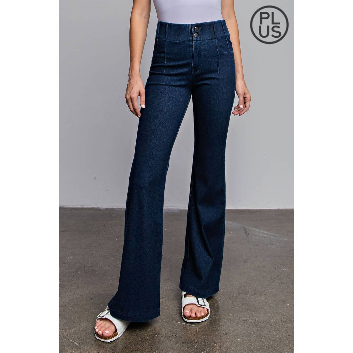 PLUS SIZE COTTON STRETCH DENIM FLARED PANTS