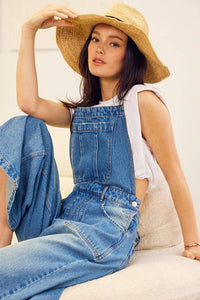 CRISS CROSS BACK WAIST TIE DENIM JUMPSUIT