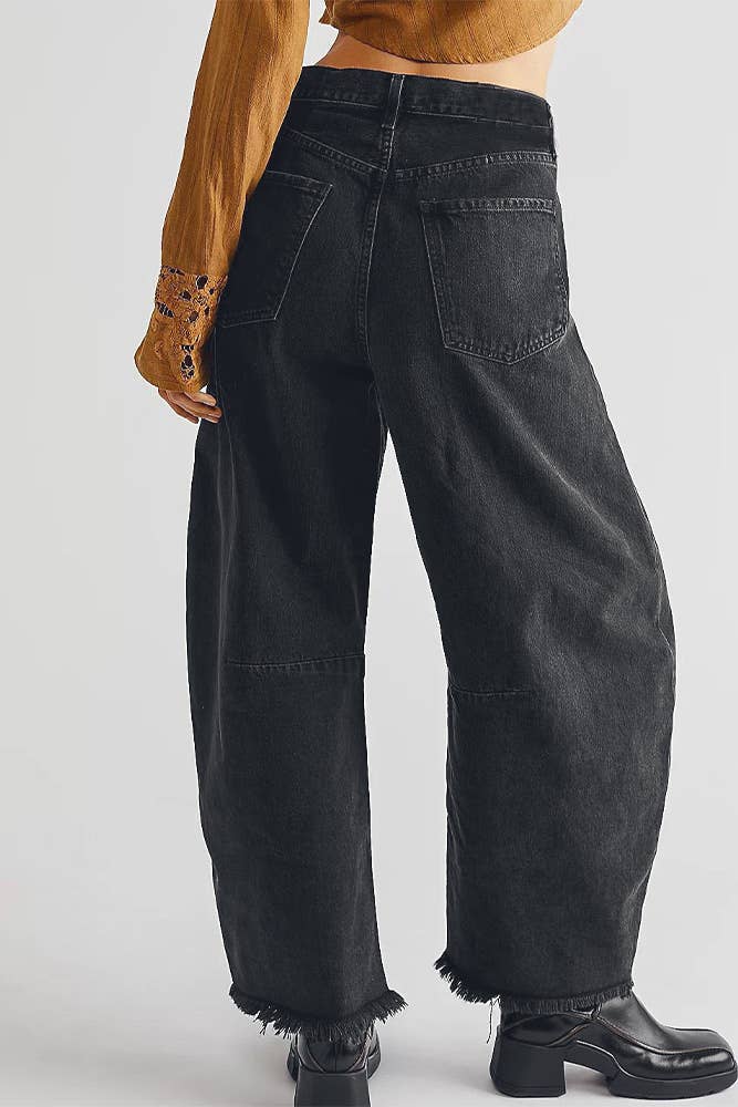 White barrel raw hem jeans