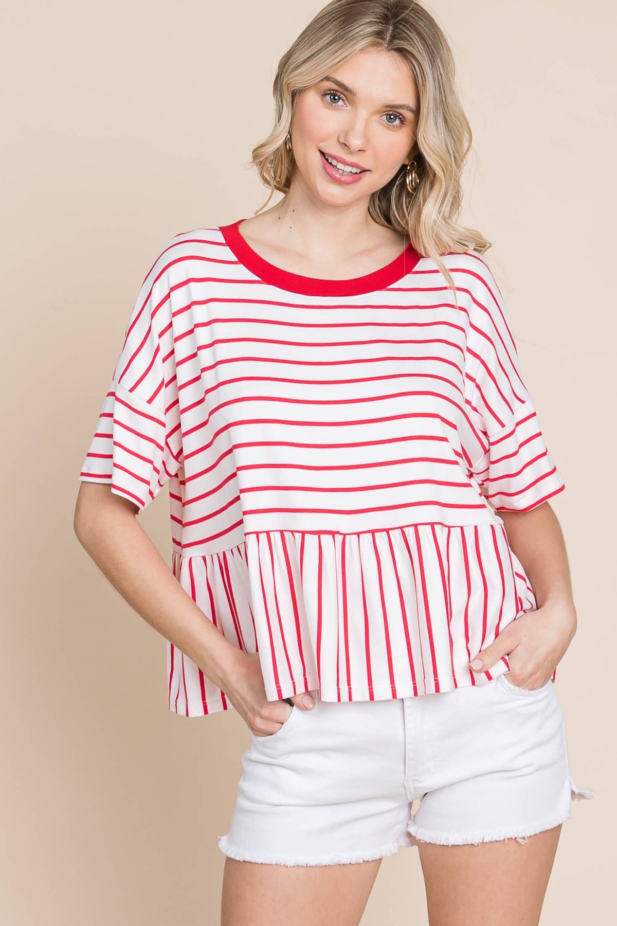 Striped Babydoll Short Sleeve Top