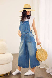 CRISS CROSS BACK WAIST TIE DENIM JUMPSUIT