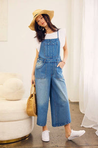 CRISS CROSS BACK WAIST TIE DENIM JUMPSUIT