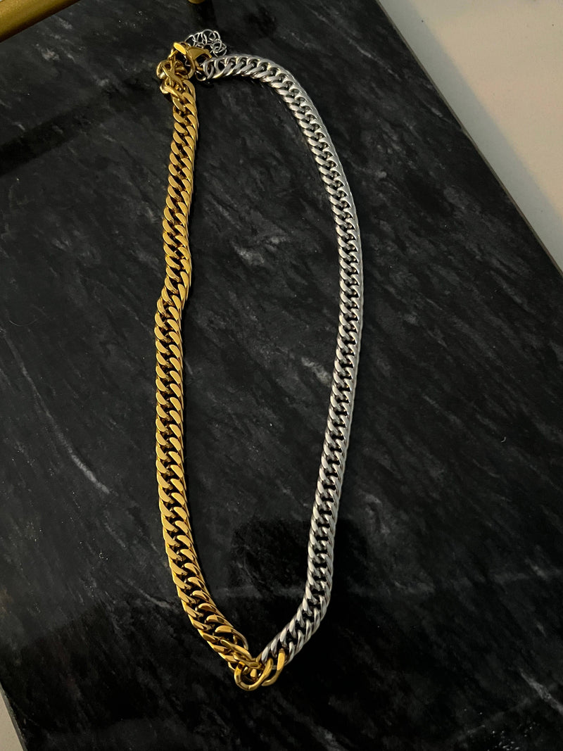 SILVER AND GOLD CUBAN CHAIN NECKLACE