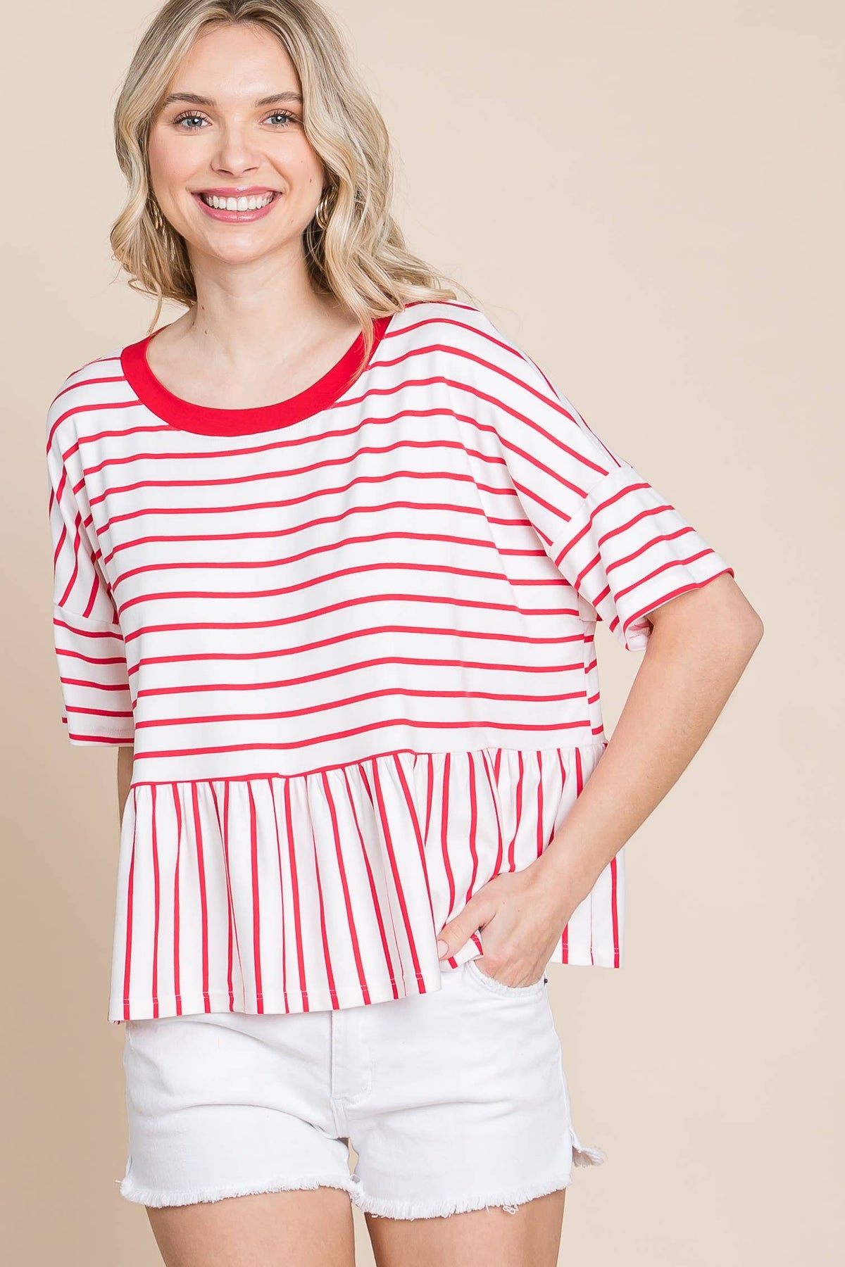 Striped Babydoll Short Sleeve Top