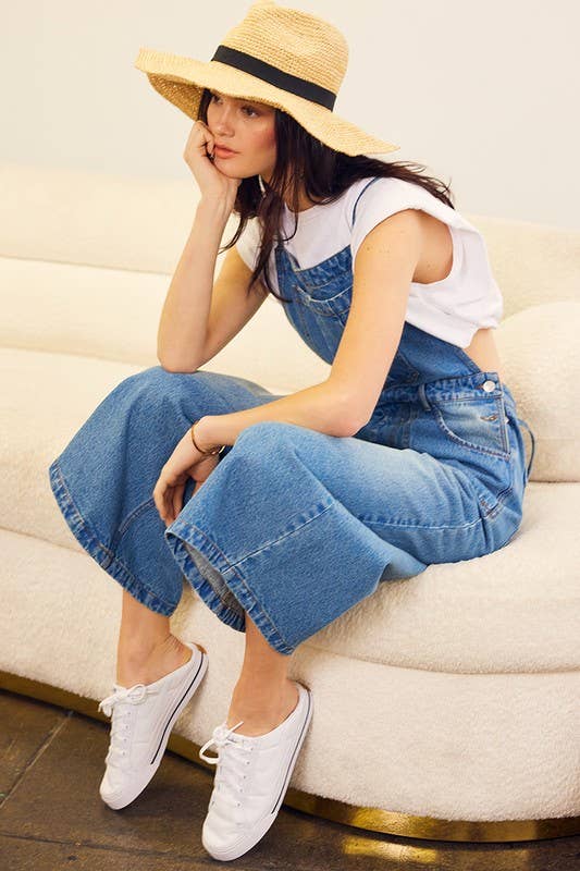 CRISS CROSS BACK WAIST TIE DENIM JUMPSUIT