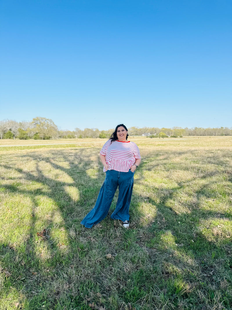 Striped Babydoll Short Sleeve Top