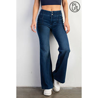 PLUS SIZE COTTON STRETCH DENIM FLARED PANTS