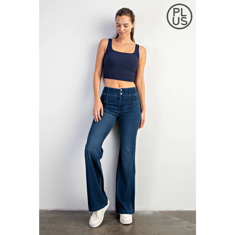 PLUS SIZE COTTON STRETCH DENIM FLARED PANTS
