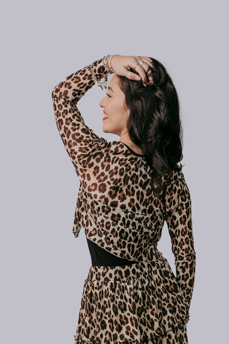 LEOPARD QUEEN MESH TIE TOP