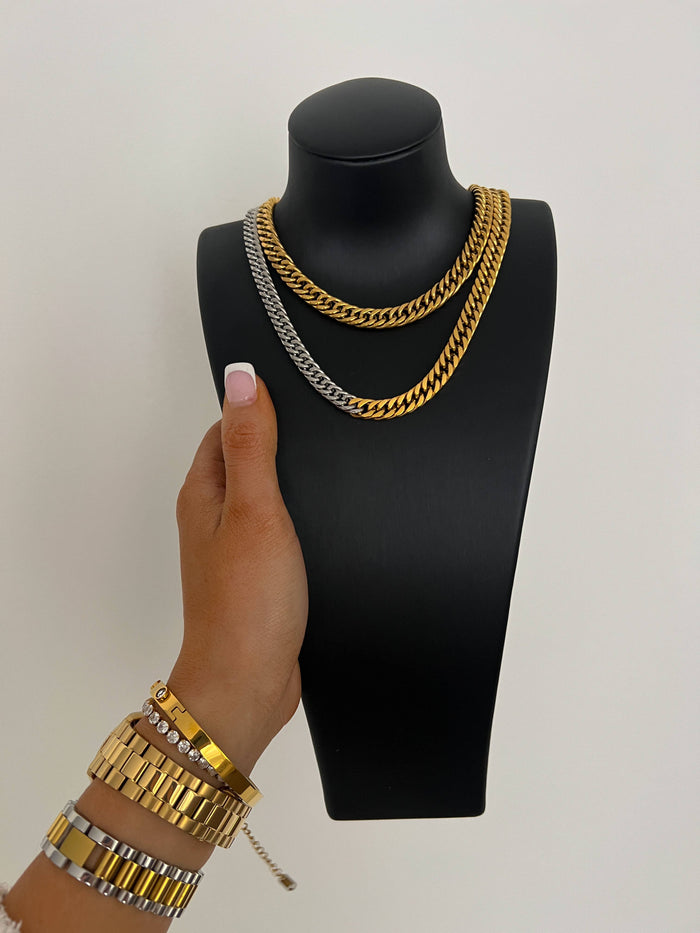 SILVER AND GOLD CUBAN CHAIN NECKLACE