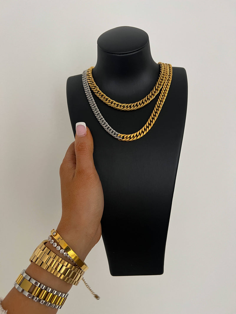 SILVER AND GOLD CUBAN CHAIN NECKLACE