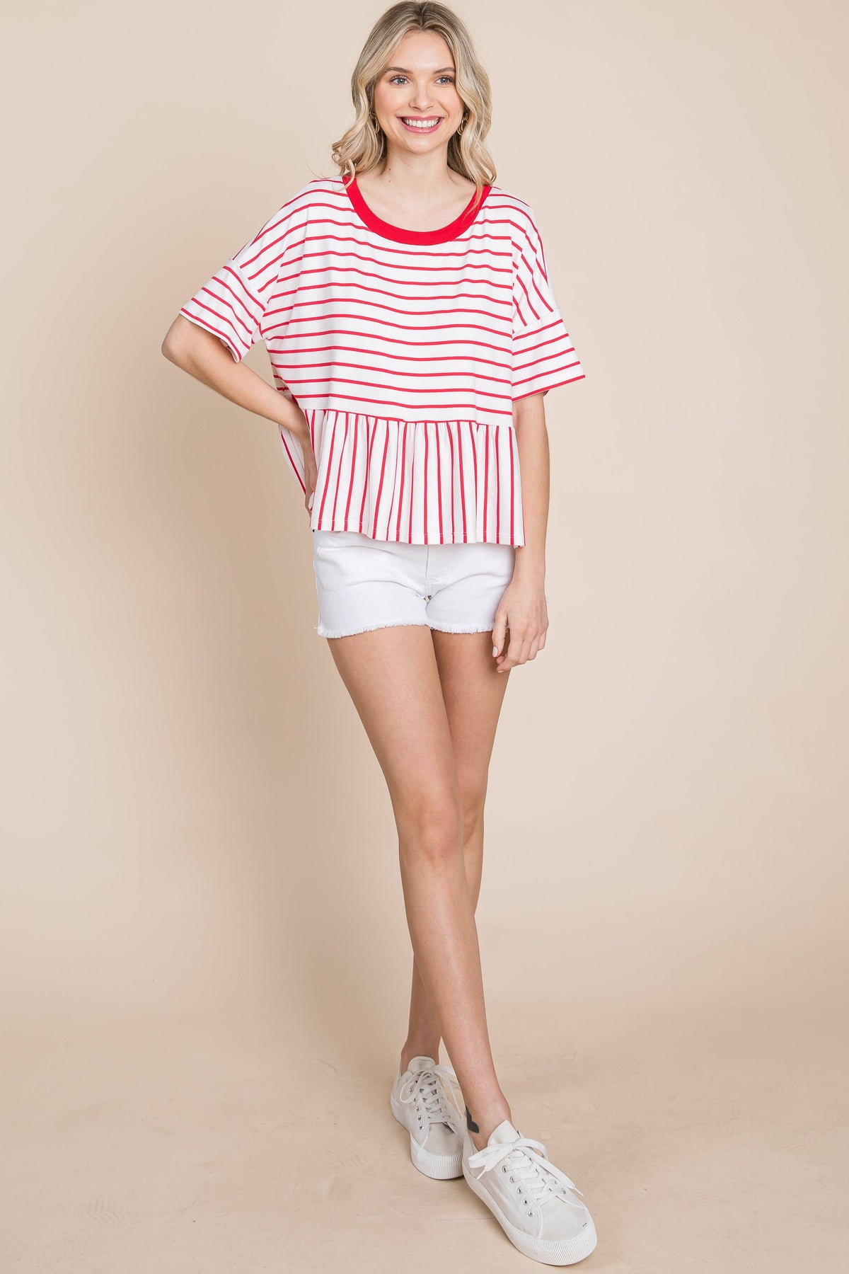 Striped Babydoll Short Sleeve Top