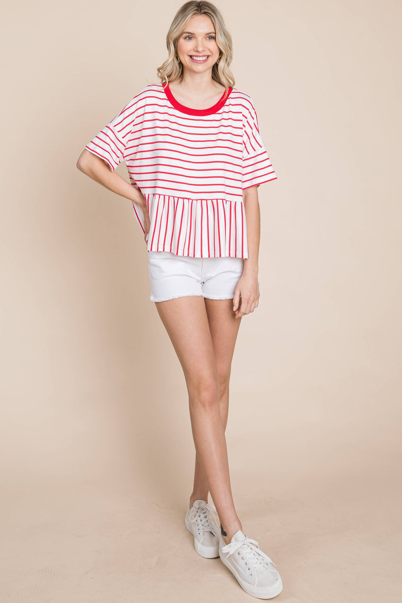 Striped Babydoll Short Sleeve Top