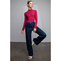 COTTON STRETCH TWILL WIDE LEG PANT