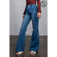 PLUS SIZE COTTON STRETCH DENIM FLARED PANTS