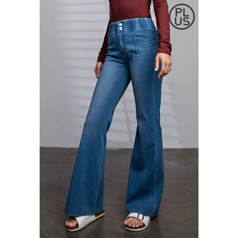 PLUS SIZE COTTON STRETCH DENIM FLARED PANTS