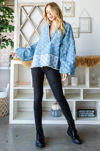 BALLON SLEEVE DENIM TOP
