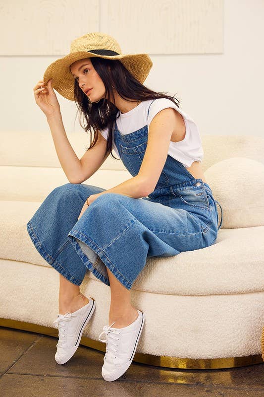 CRISS CROSS BACK WAIST TIE DENIM JUMPSUIT