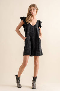 22540R - Garment Washed Ruffle SLV Romper