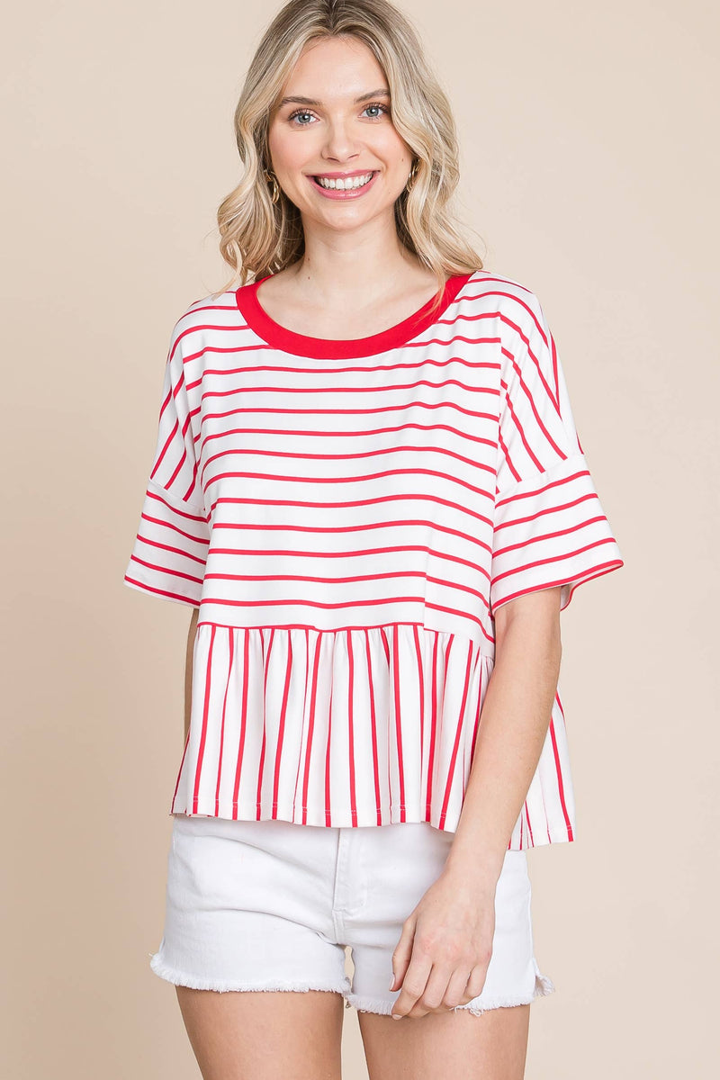 Striped Babydoll Short Sleeve Top