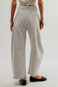 White barrel raw hem jeans