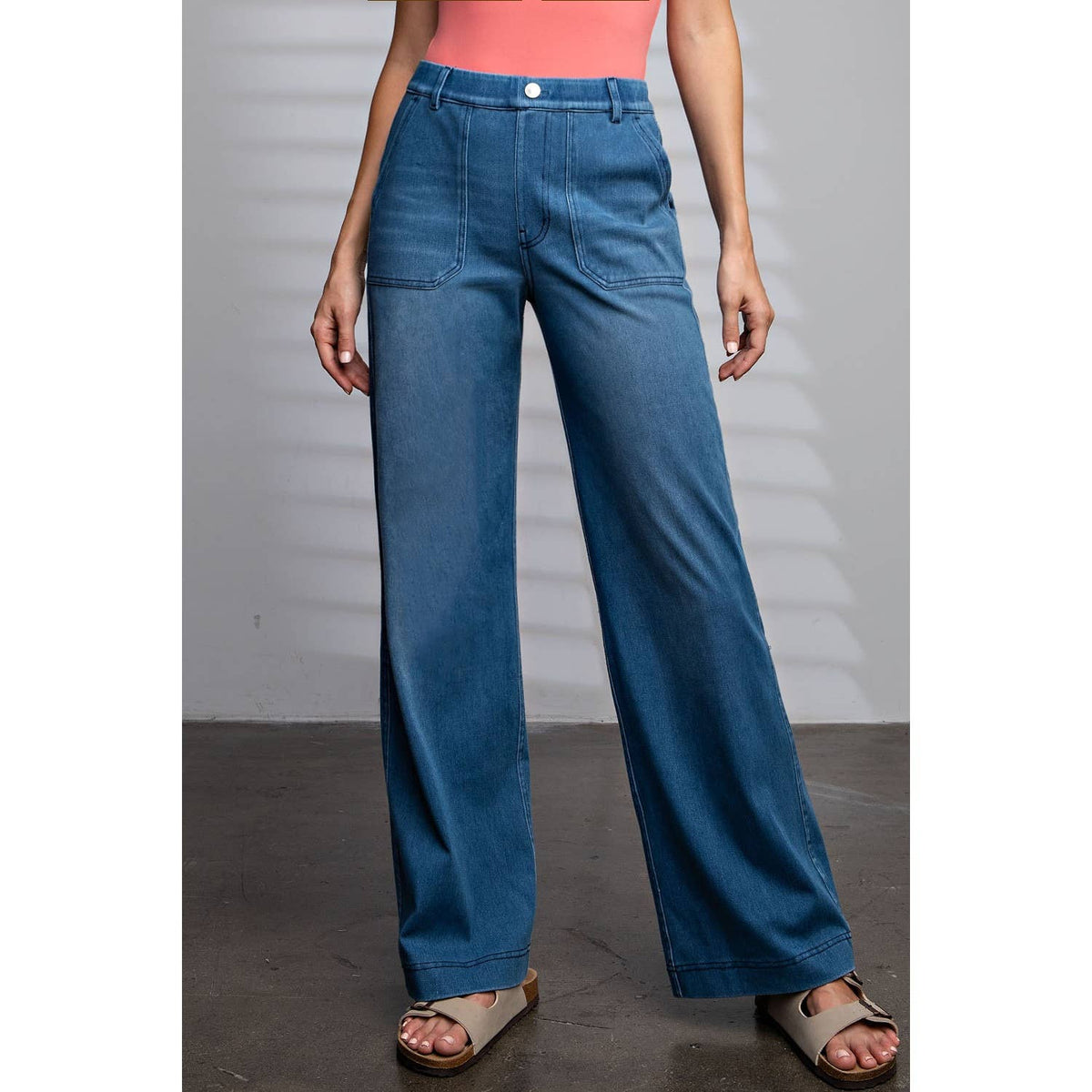 COTTON STRETCH TWILL WIDE LEG PANT