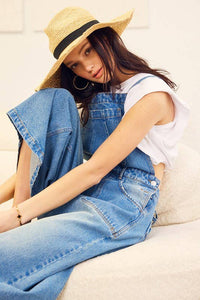 CRISS CROSS BACK WAIST TIE DENIM JUMPSUIT