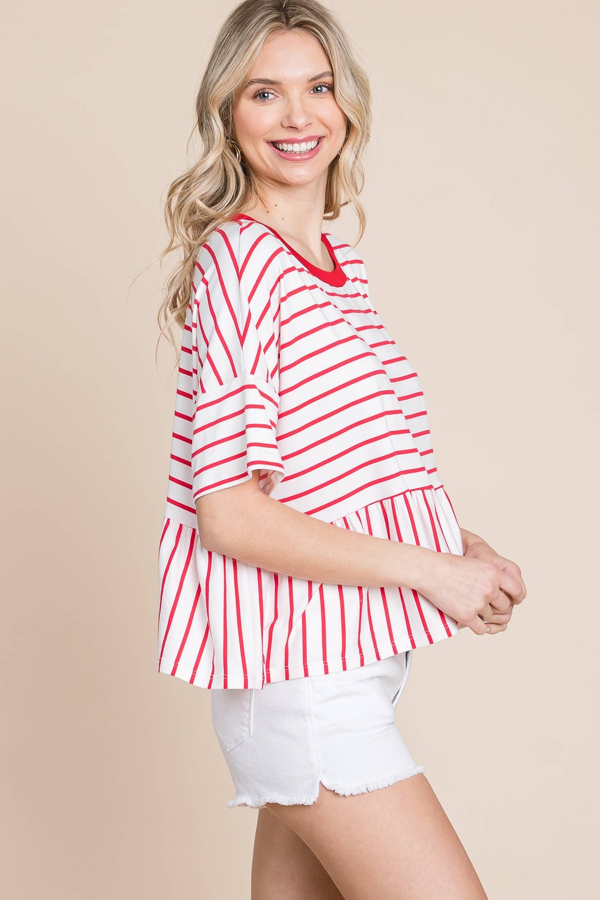 Striped Babydoll Short Sleeve Top
