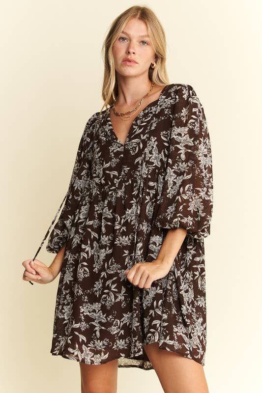 FLORAL CHIFFON BABYDOLL SHORT DRESS