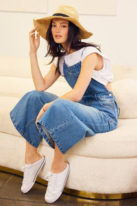 CRISS CROSS BACK WAIST TIE DENIM JUMPSUIT